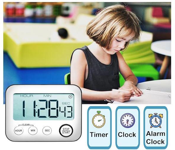 Digital 99h 59m 59s Kitchen Timer & Alarm Clock, Loud 100dB, Strong Magnetic, Large LCD, Silent/Beep Mode, Power-Saving, Light Indicator, Countdown & Stopwatch for Cooking, Classroom