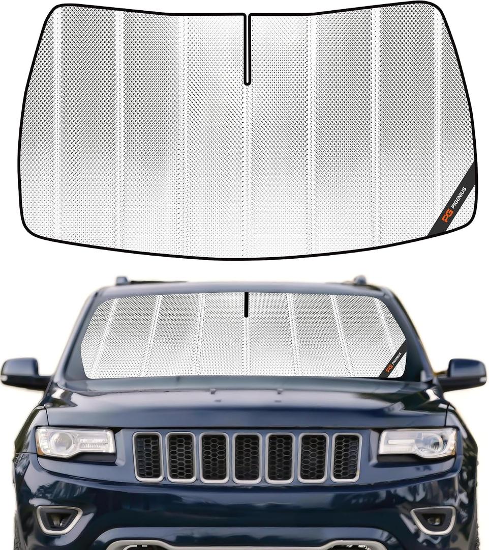 Pigenius Windshield Sun Shade for Jeep Grand Cherokee 2014-2021.Full Coverage Rearview Mirror Shade for Ultimate Protection