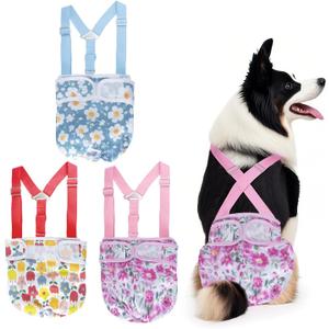 Washable Female Dog Diaper with Suspender - 3 Pack Reusable Super Absorbent & Leakproof Fixed Doggie Diapers for Dogs in Heat Cycle-S