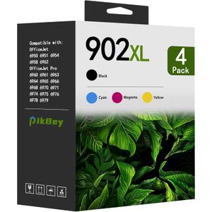 902XL 902 High Yield Ink Cartridges (4-Pack, Black/Cyan/Magenta/Yellow) Compatible 902XL Ink Cartridges Replacement for HP 902XL for OfficeJet Pro 6960 6968 6970 6976 6971 6950 6951 Printers