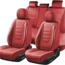 Coverado Car Seat Covers Full Set, Nappa Leather Seat Covers for Cars, Car Seat Protector Car Seat Cushion, Front and Back Seat Protectors Cushions Universal Fit for Most Cars Vehicles(Red)