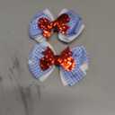 2PC Blue White Gingham Hair Bow Clips 3.5 Inch Checker Pigtail Bows Wizard Hair Accessories