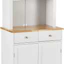 LOKO Kitchen Hutch Cabinet, Kitchen Cabinet with Framed Tempered Glass Doors, Flat Countertop and 2 Drawers, Kitchen Pantry Storage Cabinet with Adjustable Shelves, 27 x 16 x 67 inches (White)