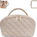 Makeup Bag,Quilted Puffer Cosmetic Bag for Women, 180 Lay-Flat Travel Make up Bag, Waterproof Large Capacity Toiletry Bag with Sturdy Zippers, Portable Makeup Organizer for Travel & Daily Use (EXP 01/05/35)