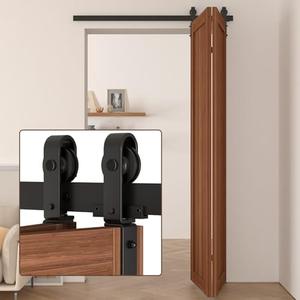 Enconker 60" Bi-Folding Sliding Barn Door Hardware Kit for 4 Doors, Modular Track System with Side-Mounted Rollers, Smooth and Space-Saving Folding Solution, Fit 4 x 14in Door Panel