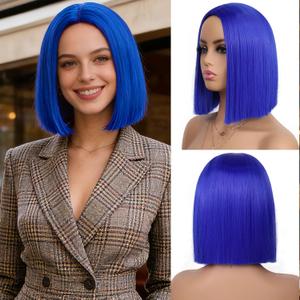Dark Blue Bob Wigs for Women Girls Costume Heat Resistant Synthetic Hair Women's Costume Wigs Cute Middle Part Fashion Colored Bob Wigs for Fun Cosplay Halloween Party(12inch)