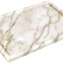 100% Natural Marble Serving Tray Luxury Marble Storage Tray for Home Decor Stone Tray for Bathroom/Kitchen/Vanity/Dresser,Plate Holder for Tissues, Candles, Towel (12" x 8" x 0.7")