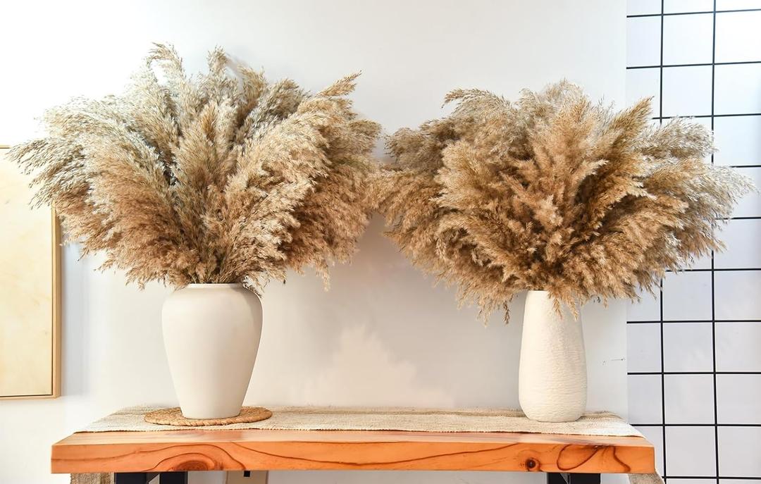 44pcs Pampas Grass Decor-Natural Dried Pampas Grass,Fluffy Brown Pompas Grass,Short Fluffy Pampas Grass Bulk for Small Boho vases,Wedding Flower,Boho Home Decor,Living Room Table Decor(17inch)
