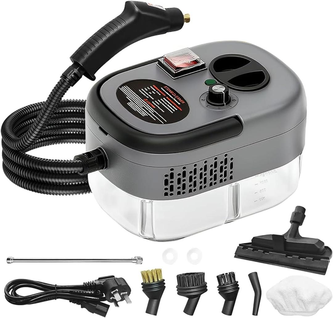 Handheld Steam Cleaner, 2500W Pressurized Steam Cleaner with 3 Brush Heads, Portable Steam Cleaner for Home, Car, Furniture, Kitchen, Bathroom and Wall, White (Gray)