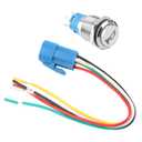 Horn Button 12V, Momentary Push Button Switch, 16MM Heavy Duty Metal Horn Switch, Blue LED Lighted Horn Button, Waterproof Car Push Button for Marine Boat Auto Air Train