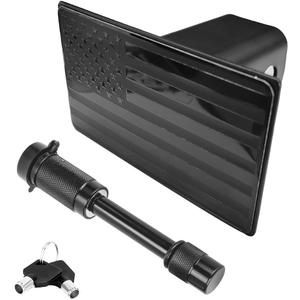 Tow Hitch Cover, American Flag Metal Trailer Hitch Cover with 5/8-Inch Pin Bolt, Heavy Lockable USA Flag Truck Towing Hitch Covers for 2 inch Receivers, Car Accessories (Black)
