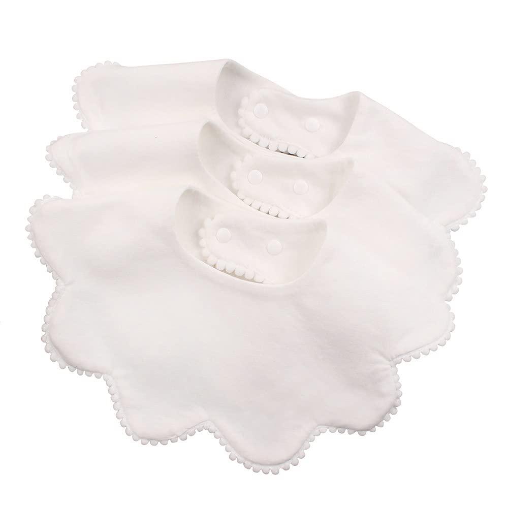JANGANNSA 3 PCS White Flower Baby Bibs Infant Burp Clothes for Baby Girls Saliva Towel Cotton Infant Toddler Girls Bibs (3PCS-White)