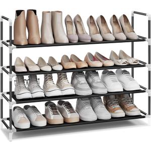 SONGMICS 4-Tier Shoe Rack, Shoe Storage for Hallway Closet, Slim and Space-Saving, Metal Frame, Non-Woven Fabric Shelves, Black ULSH054B01 (11D x 38.8W x 29.5H)