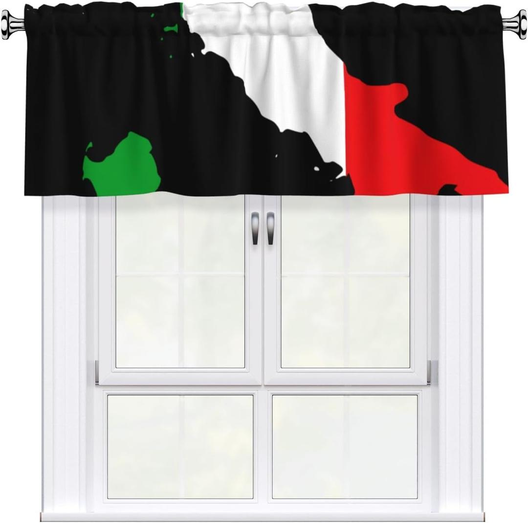 Italian Map Flag Printed Curtains and Sunshade Short Top Small Curtains are Suitable for Kitchens, Living Rooms, and Bedrooms 54x18in
