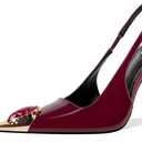 CAGLGLZ Women's Slingback Stiletto High Heels Crystal Metallic Closed Pointed Toe Pumps Patent Leather Slip on Elastic Strap 4 inch Heeled Sandals Fashion Party Dress Shoes for Women (7.5, Burgundy)