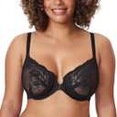DELIMIRA Women's Front Closure Lace Underwire Sheer Bras Plus Size Full Coverage Sexy Plunge Unlined Bra, 38D