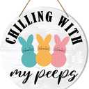 5 x Muktoujaumai Easter Wall Sign Decor, Easter Spring Hanging Sign Decorations Farmhouse Decor Wall Sign for Home, Living Room, Bedroom, Office, Chilling with My Peeps