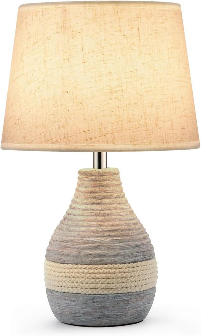 UMEXUS 13 Small Ceramic Cordless Table Lamp with Timer, Dimmer, Linen Shade, Remote Control, Rechargeable Battery Light for Patio Nightstand Kitchen Counter Living Room Side Table, Bulb Included