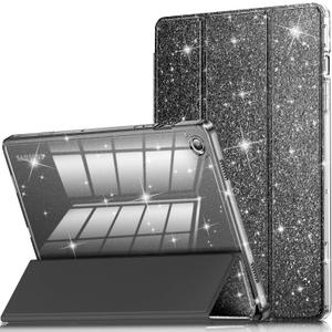INFILAND Galaxy Tab A9 Plus 5G Case, Glitter Leather Cover with Sparkly Clear Back for Samsung Galaxy Tab A9+/A9 Plus 11 Inch 2023 Model (SM-X210/X216/X218)[Auto Wake/Sleep] for (Black)