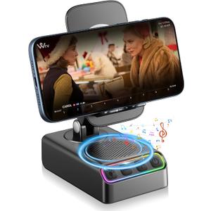 Hupoaf Adjustable Cell Phone Stand with Wireless Induction Bluetooth Speaker, Gifts for Men Women, Compatible with iPhone/Samsung