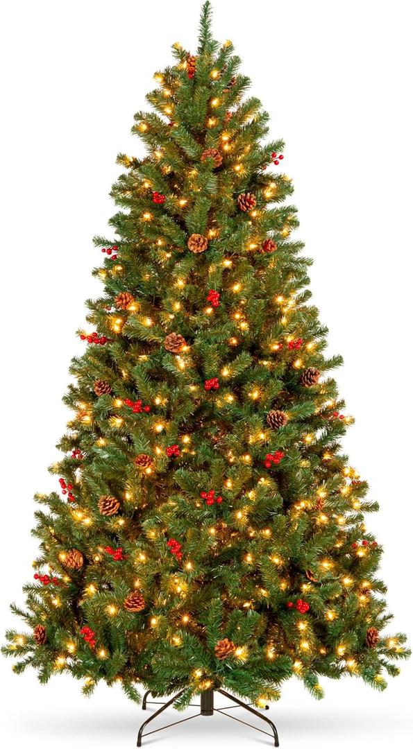 Best Choice Products 4.5ft Pre-Lit Pre-Decorated Spruce Hinged Artificial Christmas Tree w/ 398 Tips, Pinecones, Berries, 150 Lights, Metal Base