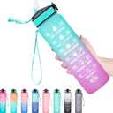Hyeta 32 oz Water Bottles with Times to Drink and Straw, Motivational Water Bottle with Time Marker, Leakproof, Drinking Sports Water Bottle for Fitness, Gym and Outdoor (Green-Purple)