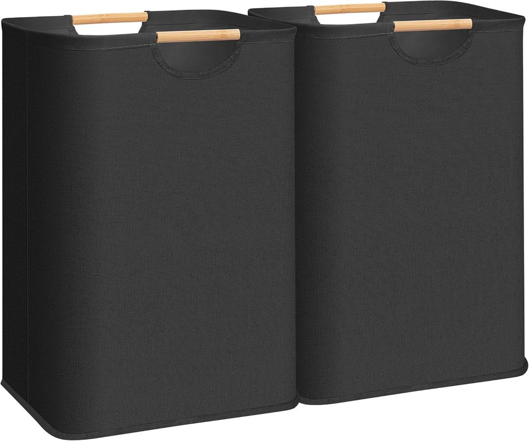STORAGE MANIAC 2-Pack Large Laundry Hamper, 80L (21.1 Gal) Collapsible Laundry Basket with Bamboo Handles, Freestanding Waterproof Clothes Hamper for Laundry Room, Bedroom, Dorm, Towels, Toys, Black