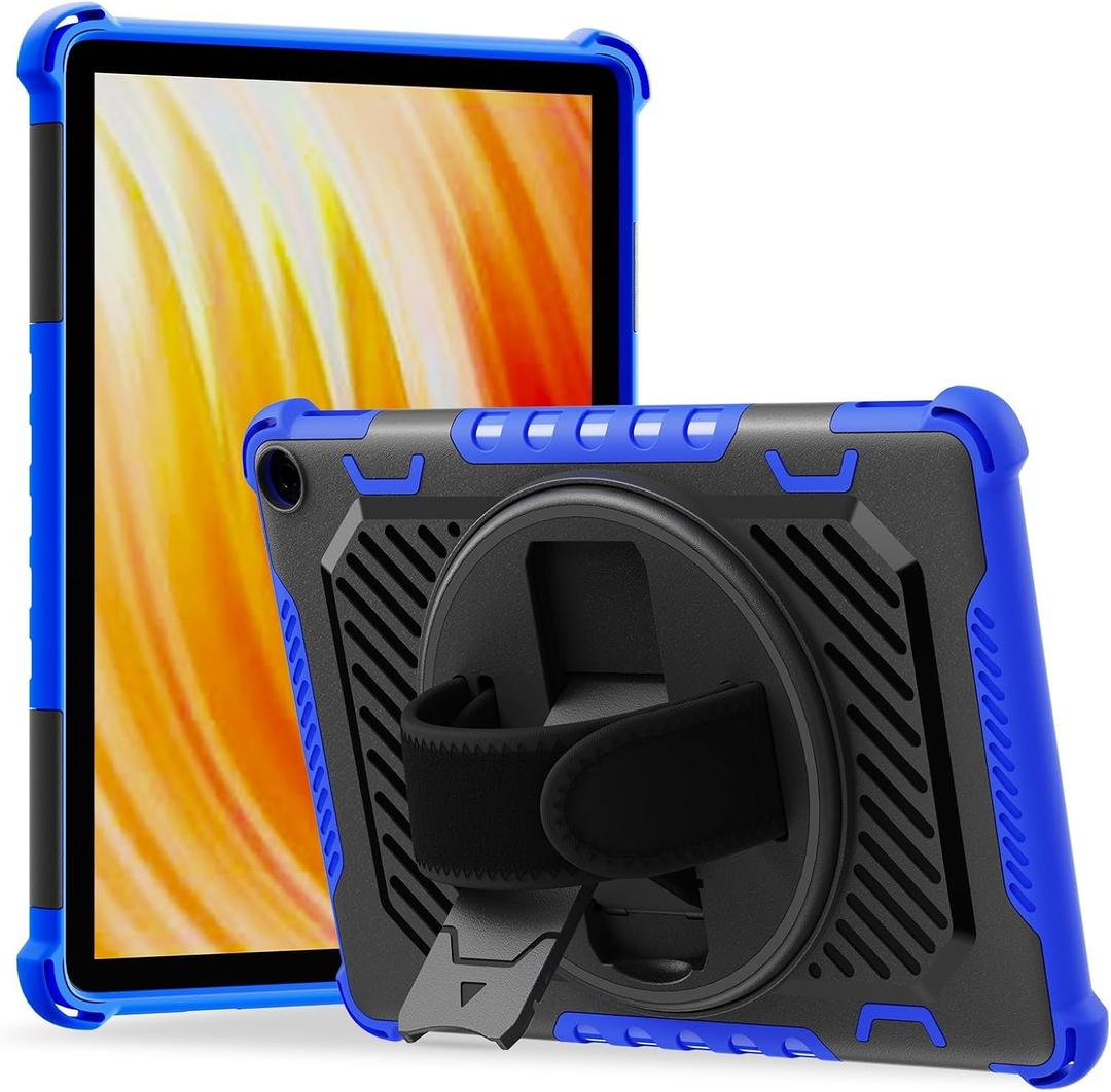 for Fire HD 10 & HD 10 Plus Tablet Case 13th Generation with 360 Rotating Kickstand Hand Strap, Kids Friendly (Blue-Black)