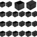 20pcs Rectangle Chair Leg Caps, 1.5" x 1" / 38 x 25 mm Anti-Slip Chair Leg Floor Protectors PVC Rubber Pads Furniture Table Feet Covers, Black