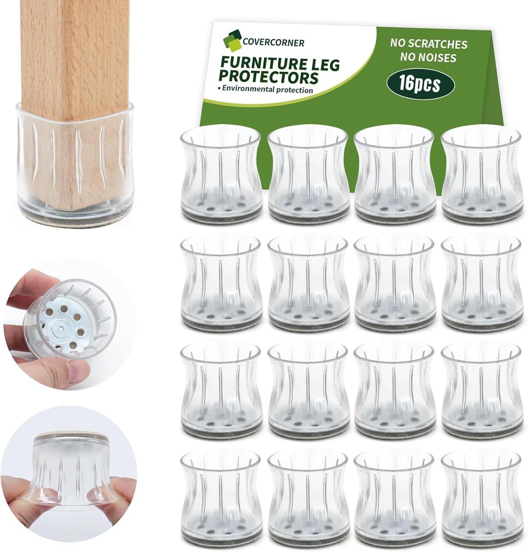 16PCS Chair Leg Floor Protectors, Chair Leg Protectors for Hardwood Floors, Furniture Pads for Hardwood Floors, Chair Socks Universal L Clear Fit 1.22"-1.46"