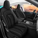 Custom Seat Covers for Tesla Model Y 2025 2024 2023 2022 2021 2020: Full Set Perforated Faux Leather Breathable Seat Cover Seat Cushion Protector Compatible Airbag (Black)
