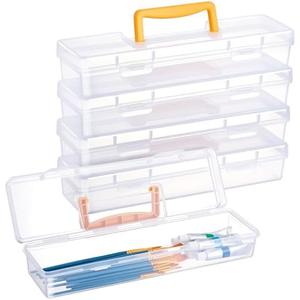 Gerrii 2 Pack Paint Brush Storage Box Portable 13 Inch Long Paintbrush Drawing Tools Pencils Container Case with Handle Clear Paint Brush Organizer Holder for Artist Craft Art School Supplies