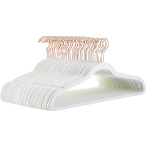 Amazon Basics Slim, Velvet, Non-Slip Sturdy Clothes Hangers, 50-Pack, Ivory/Rose Gold