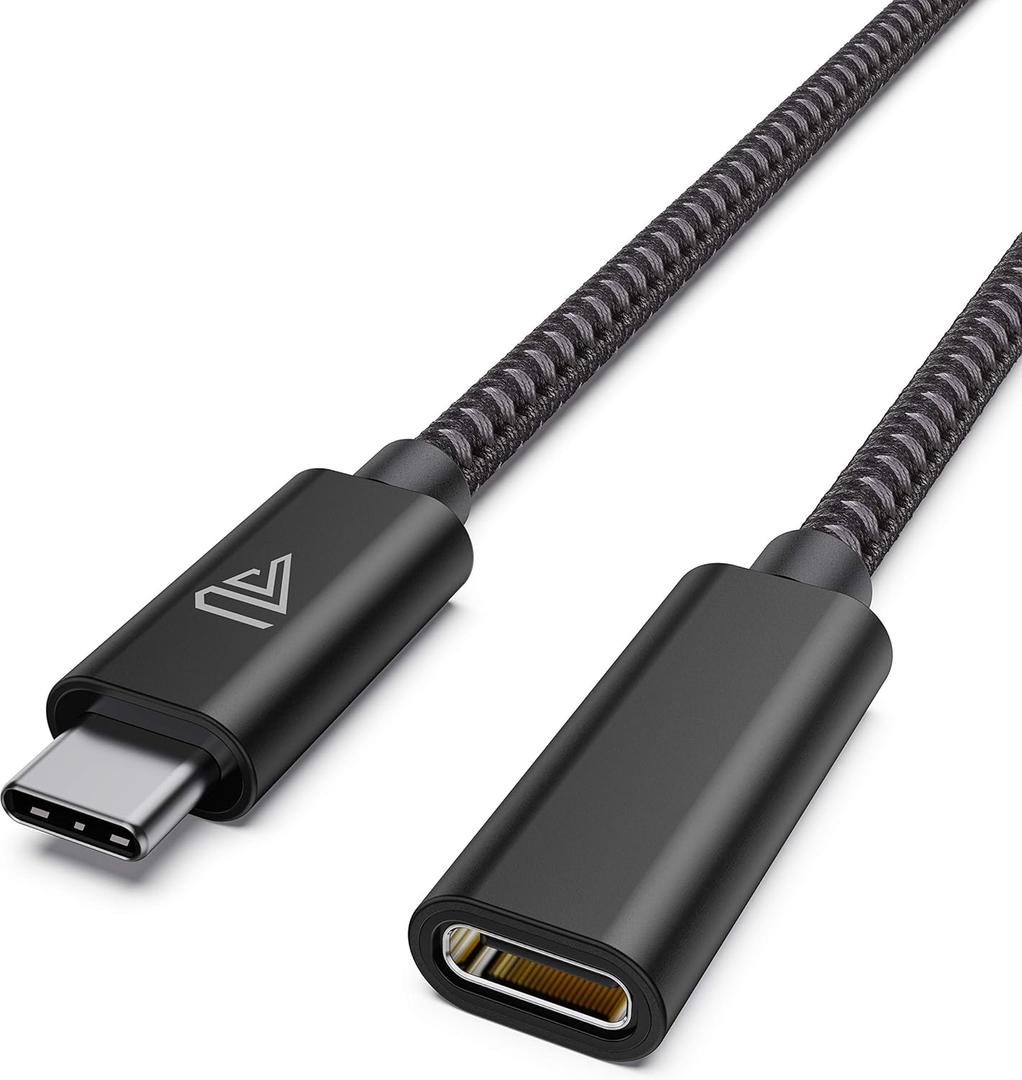 USB Type C Extension Cable, (6Ft/1.8m) USB 3.1 (5gbps) Male to Female Extender Braided Data Cord for PSVR2, MacBook Air M3/ M4 Pro, iPad Pro, Surface, Samsung Galaxy S21/S10/S9 Black