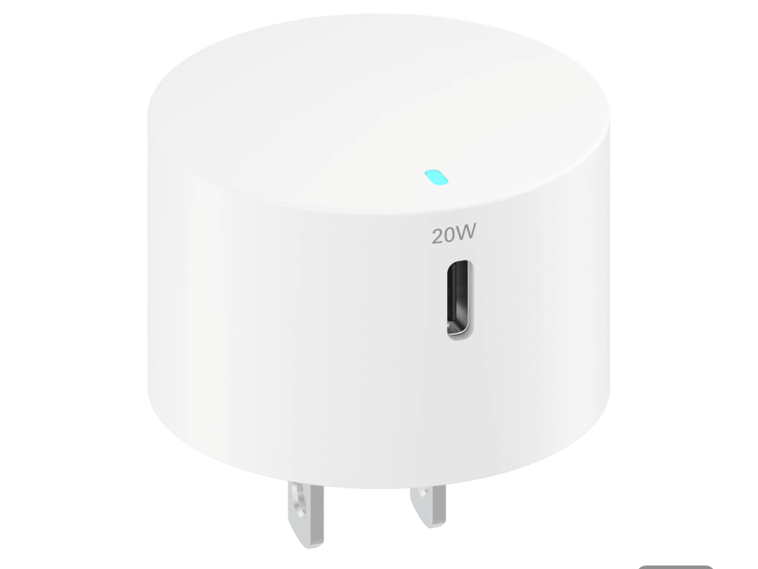 20W Single USB-C Port Wall Charger, Fast Charging, USB-IF Certified, Foldable Plug, White