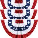 3x6Ft American Patriotic Bunting Flags Outdoor, Patriotic 4th of July Decor, USA Pleated Fan Flags, Red White and Blue Memorial Day Decorations for Outside (3PCS)