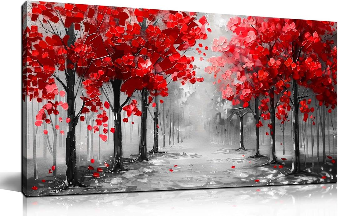 ENTANUB Tree Wall Art for Living Room, Black White and Red Canvas Wall-Decor for Bedroom, Size 20x40 Inches (40L" x 20W", TREE-11)