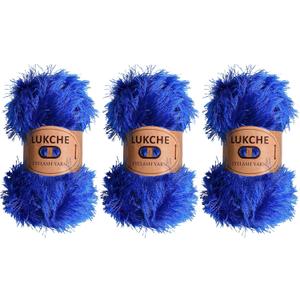 Eyelash Fun Fur Yarn Premium 100% Polyester 164 Yds (150 Mt), 3.53 Oz (100 Gr) Colorful Crochet Yarn Dy Hand Knitting (Royal Blue, 3 Skein)