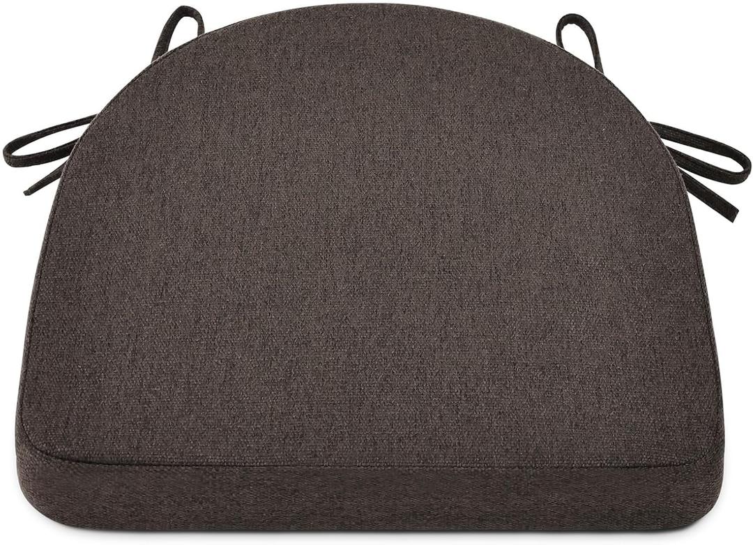 Shinnwa Dining Chair Cushions, Non-Slip Kitchen Chair Cushions with Ties and Machine Washable Cover, 17 x 16.5 x 2in, Dark Brown