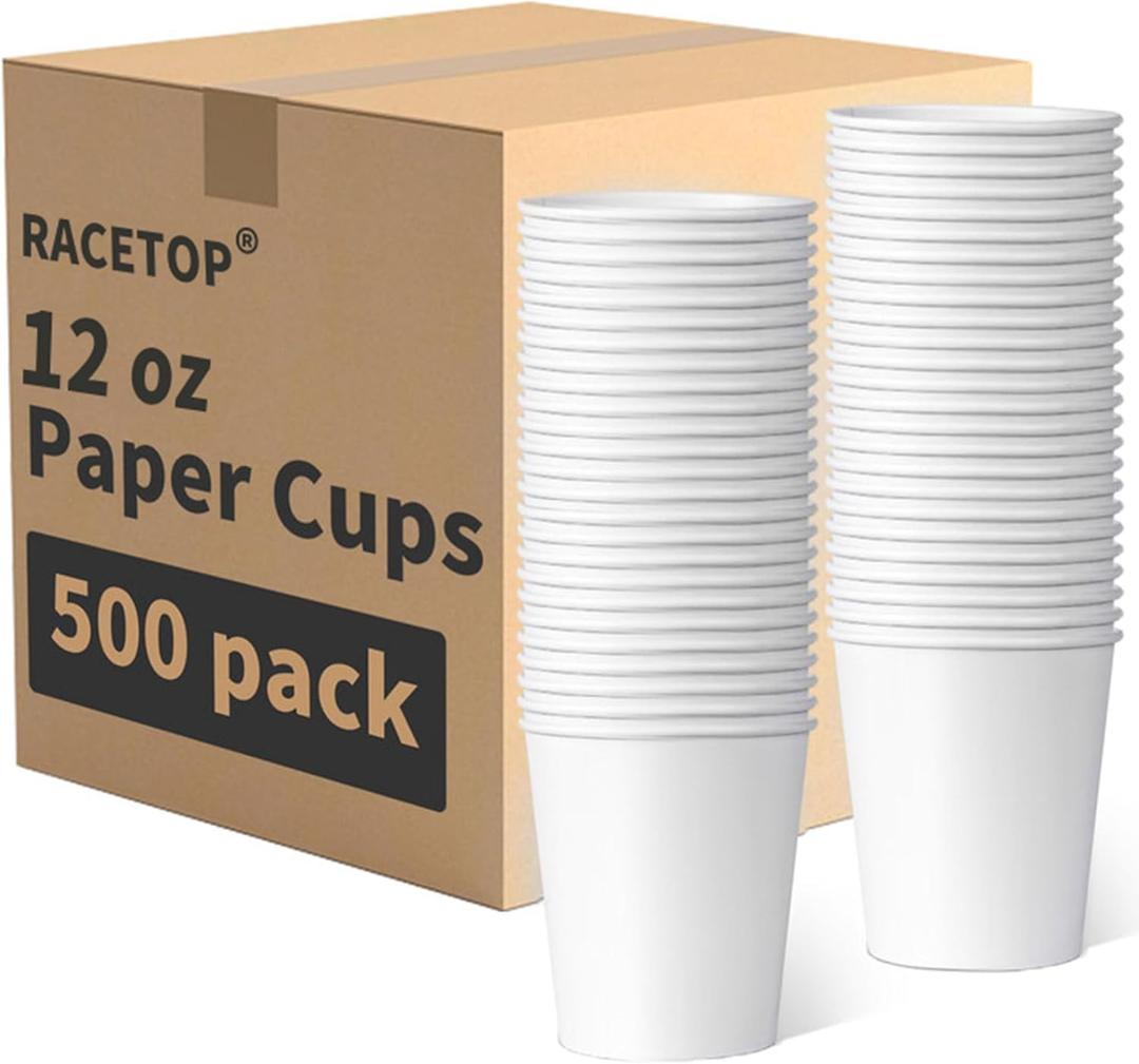 RACETOP 500 pack Disposable Coffee Cups 12 oz, Paper Cups 12 oz, Hot Cups, Ideal for Hot Drinks, Coffee(white)