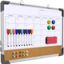 Dry Erase Calendar White Board for Wall, Polegas 17" X 13" Magnetic Whiteboard Dry Erase Cork Board Combination, Small Wall Monthly Double Sided Boards Student, Home, Office (White)