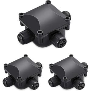 Waterproof Junction Box, IP68, 3-Way Outdoor Cable Connectors,Outdoor/External Electrical Light Junction Box  6mm-10.2mm (3 Pack)