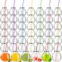 Yaomiao 48 Pcs 10 oz Mini Plastic Fish Bowl Ornament Cups for Drinks Clear Spherical Potion Bottles with Lids and Straws Bulb Cups for Christmas Carnival Candy Party Decorations (Multicolor)