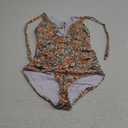 Women's Ruffled One Piece Swimsuit V Neck Lace Up S Orange Ditsy Print