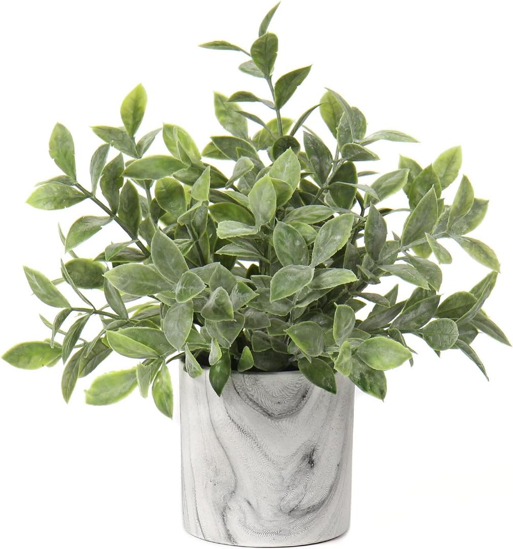 Hollyone Mini Artificial Potted Plants Fake Plants in Marble Pots, 1Pcs Plastic Eucalyptus Greenery Faux Plants for Home Office Desk Room Centerpiece Shelf Dcor