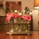 Vase Set with Flower and LED Lights, 3 Jars with Artificial Flowers, Rustic Wood Tray, Farmhouse Table Decor
