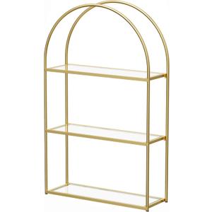 Crofy Gold Arched Frame Wall Shelf, Decorative 3 Tier Bathroom Wall Shelf with Transparent Tempered Glass Shelves and Robust Storage Capacity, 5.1" D x 18.1" W x 28.9" H