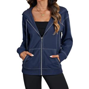 LYANER Women's Zip Up Hoodie Long Sleeve Sweatshirt Fall Outfits Fashion Jackets with Pockets (Navy Blue, Small)