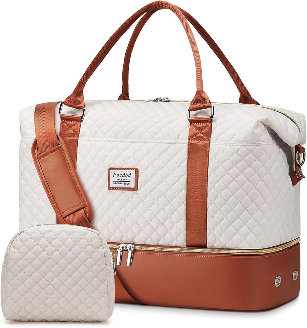 Travel Weekender Duffle Bags for Women: Overnight Bags with Shoe Compartment Large Carry on Weekend Bag with Toiletry & Wet Pocket Tote Duffel Bag Hospital Bag for Women Labor Delivery Begie Brown (1-Begie Brown)