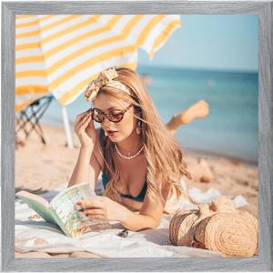 24x24 Wood Frame Gray, Rustic Natural Grey Wooden 24x24in Poster Picture Frame, Distressed 24 x 24inch Woodgrain Gallery Photo Frame with HD Plexiglass, Horizontal Vertical Wall Mounting Display 1pcs